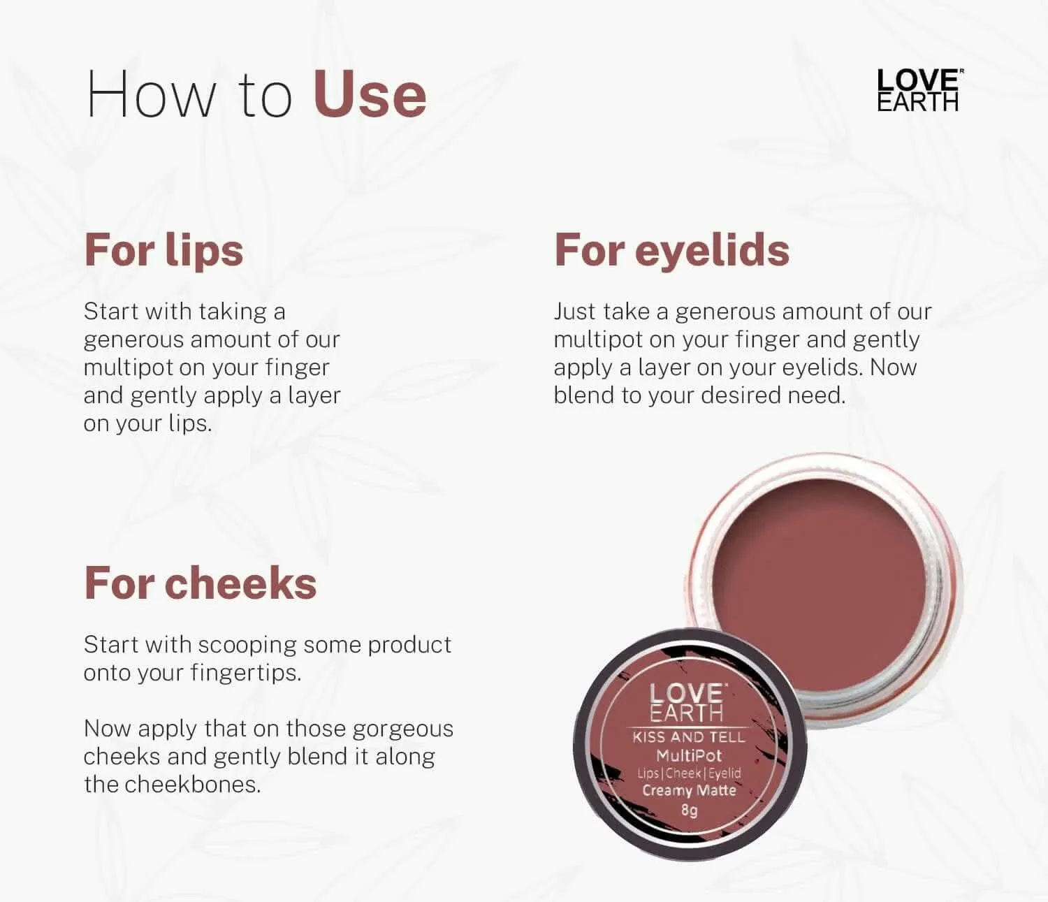 Love Earth Lip Tint & Cheek Tint Multipot-Kiss (Mauvish Pink)