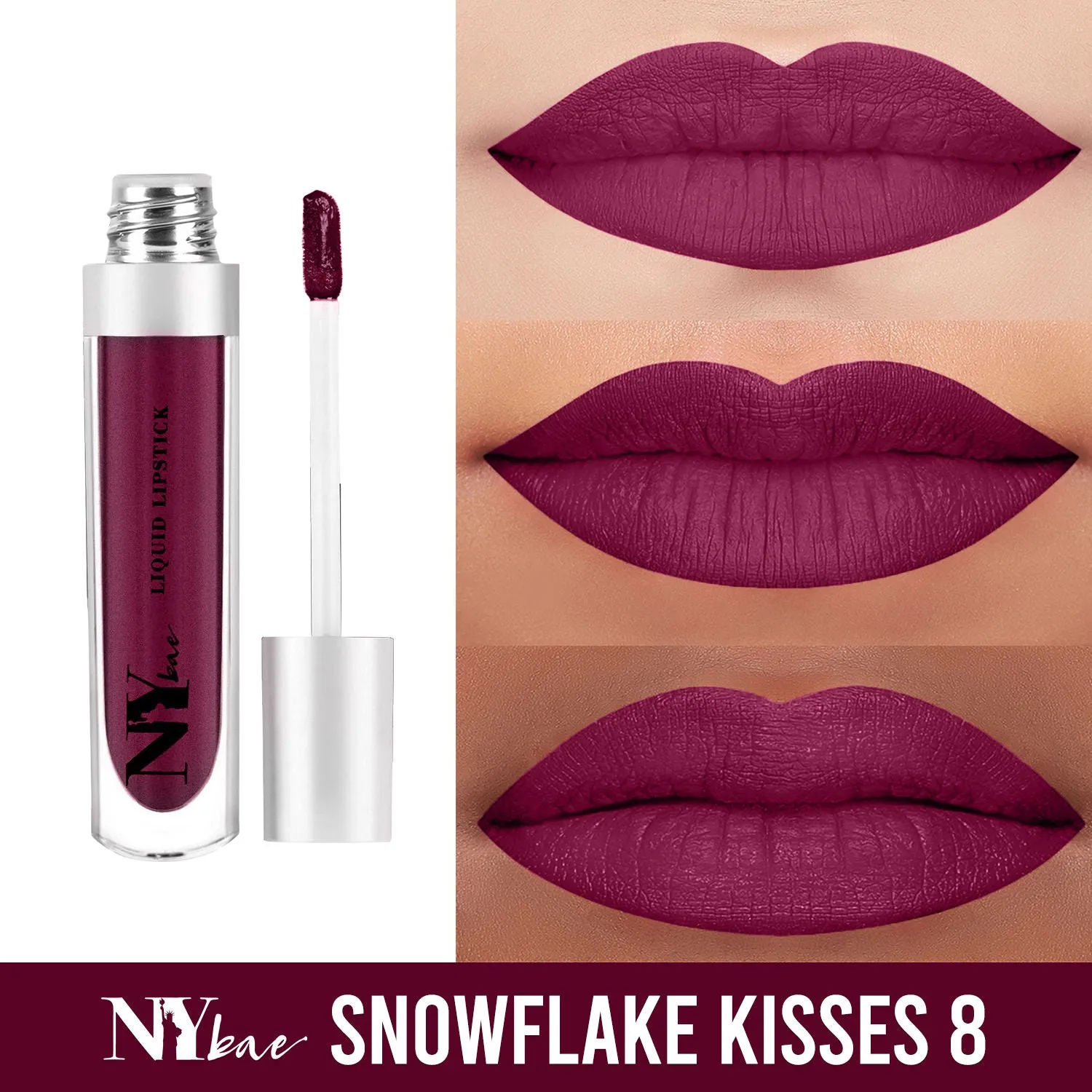 NY Bae Confessions of a Lip-a-holic Liquid Lipstick - Snowflake Kisses 8 (4.5 ml) | Deep Berry | With Jojoba Oil | Rich Colour | Lasts 12  Hours