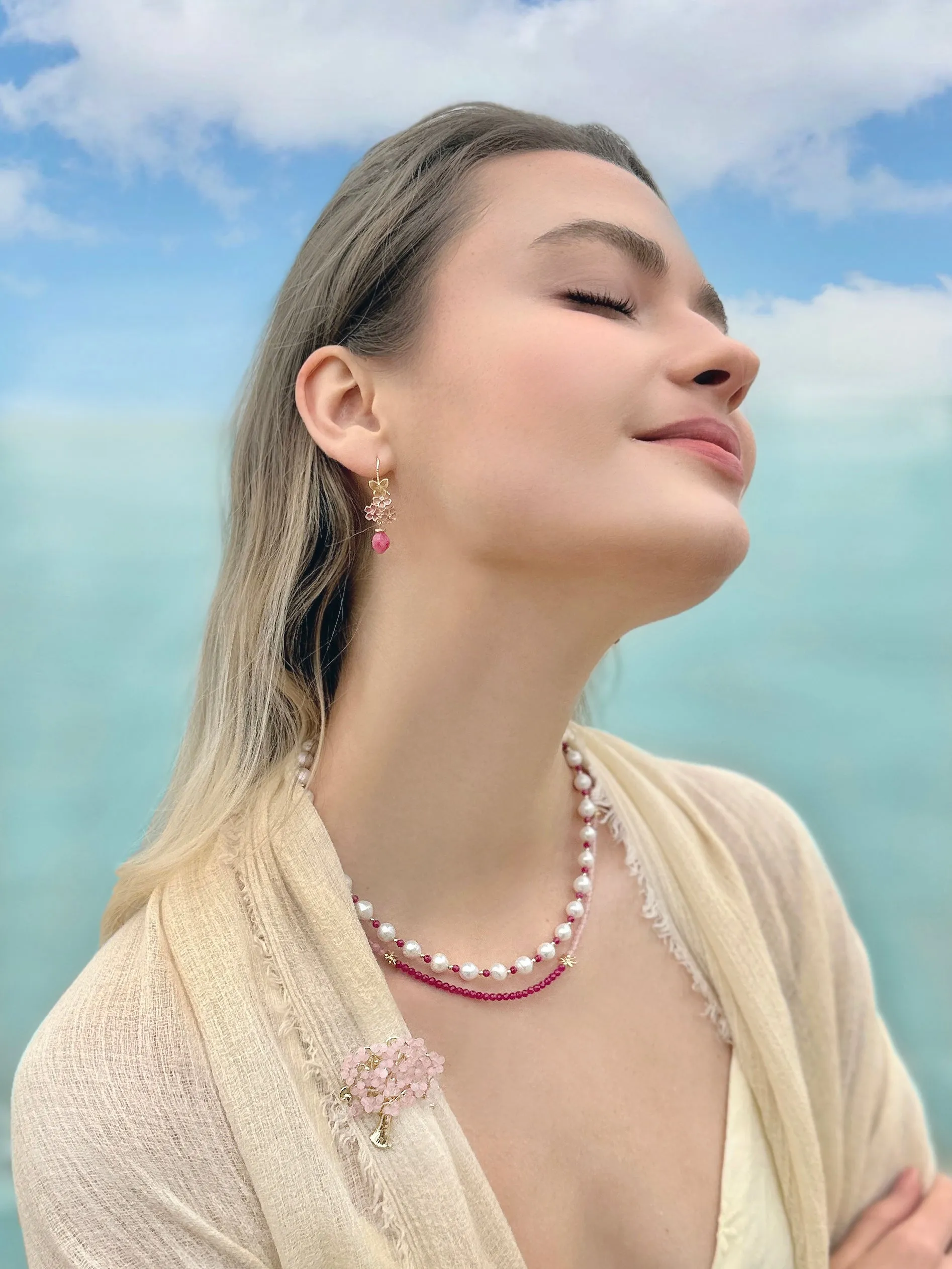 Red Ruby And Pink Opal Color Matching Necklace LN001