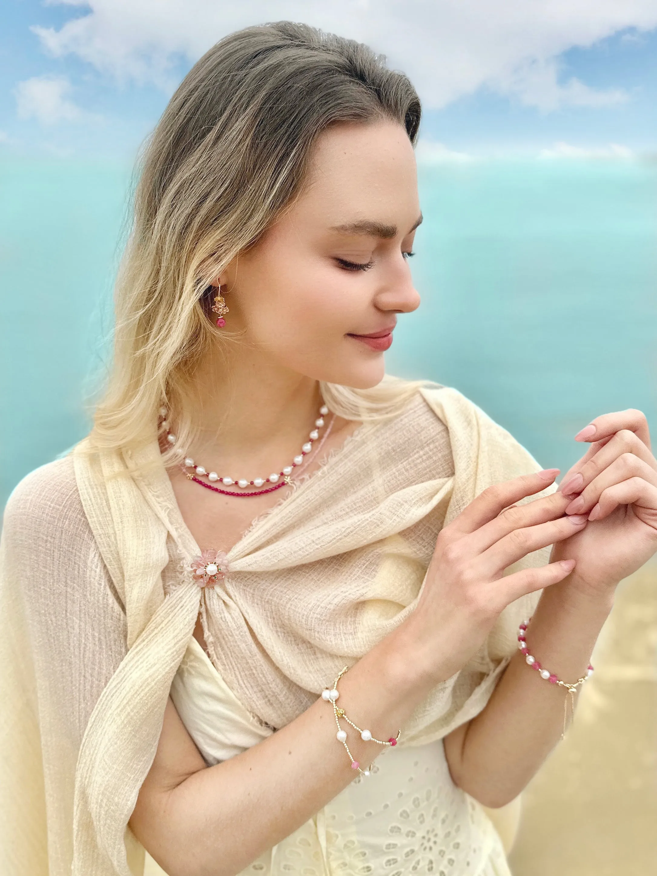 Red Ruby And Pink Opal Color Matching Necklace LN001